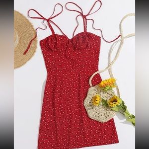 Shein Tied Shoulder Red Floral Cami Dress